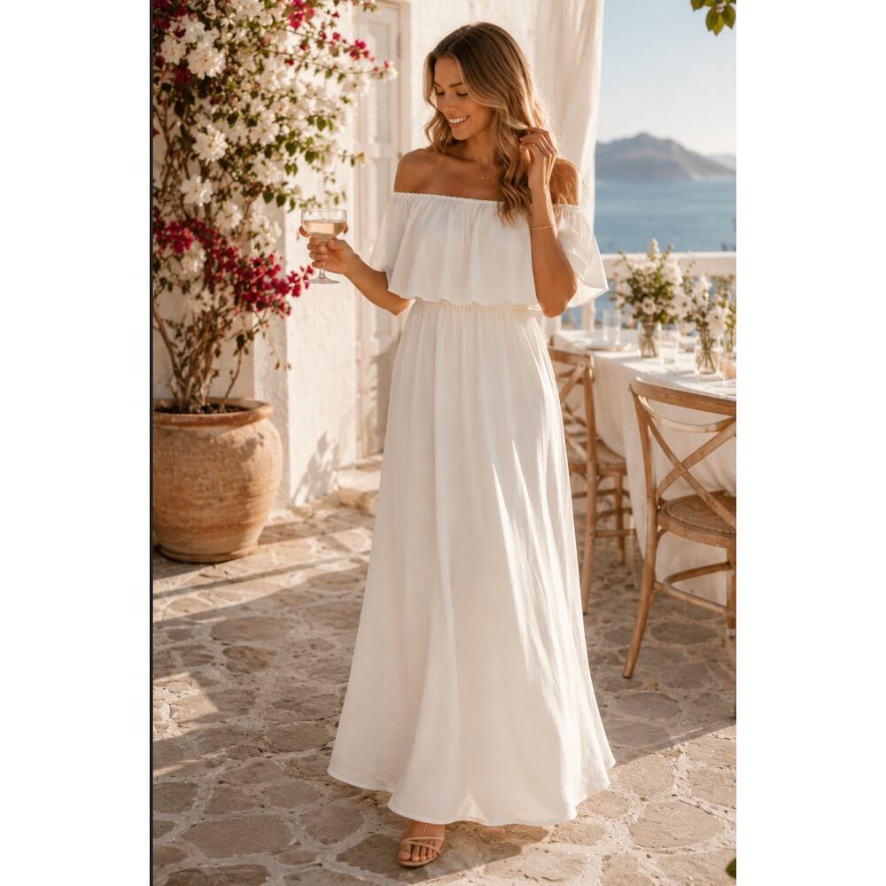 Show Me Your Mumu XS Off Shoulder White Maxi Hacienda Dress